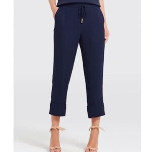 DRAPER JAMES navy blue crepe drawstring crop pants
